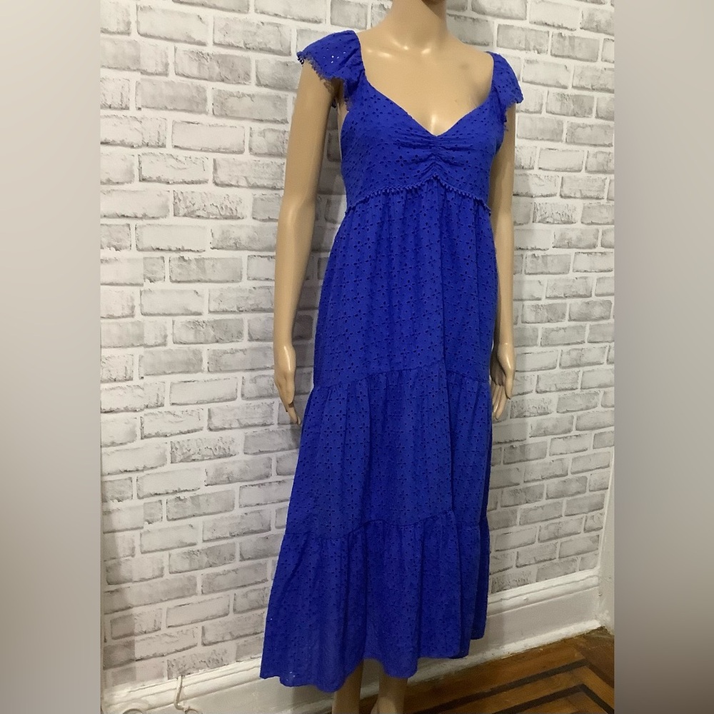 Zara Blue Eyelet Midi Summer  Dress XS (W699) - Picture 3 of 16